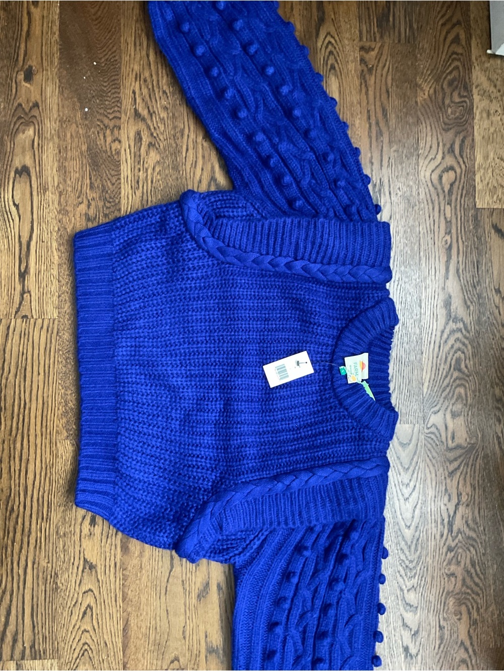 FARM Rio Chunky Cable & Bobble Knit Sweater in Cobalt Blue